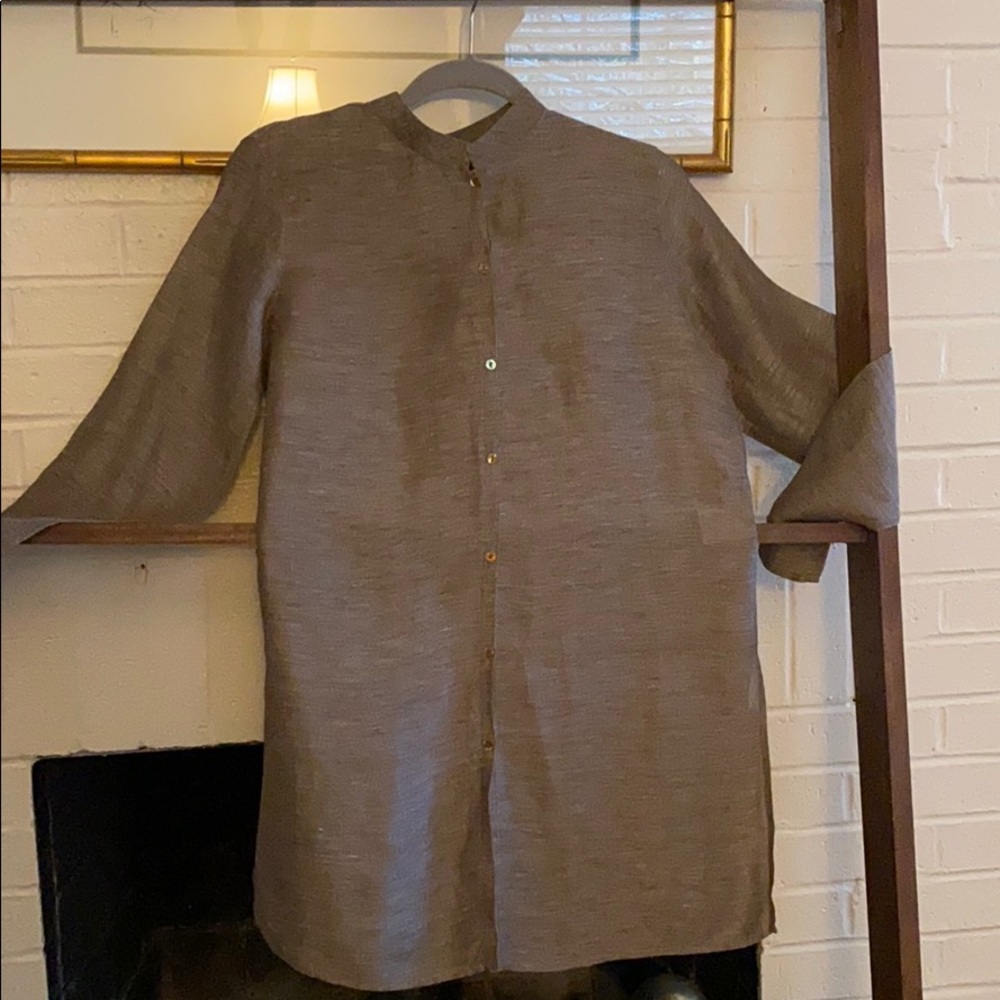 Eileen Fisher Brown Linen Tunic Top